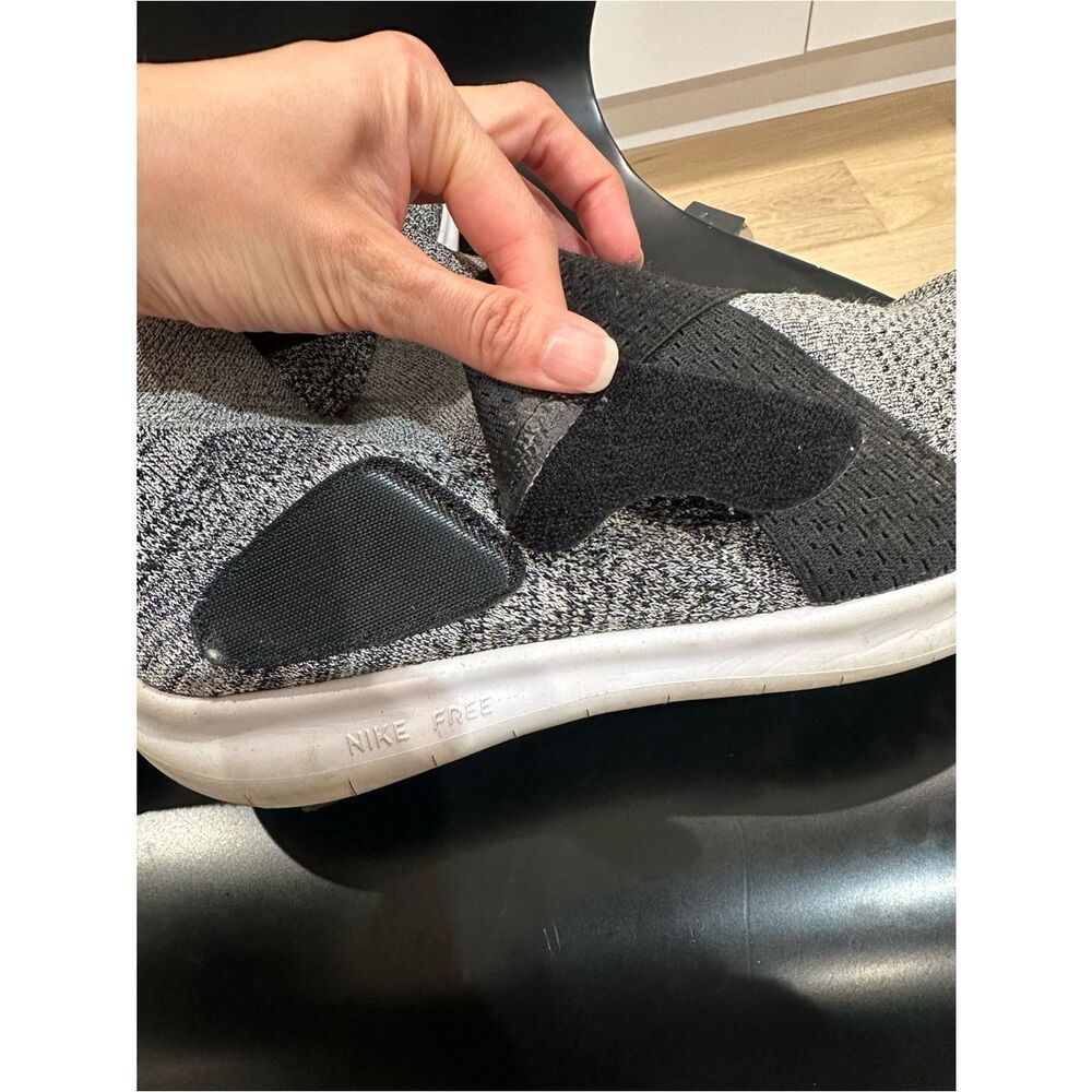 Mens 10.5 Nike Free Grey Knit Slip-On Sneakers with Black Elastic Cross Straps - Picture 5 of 7